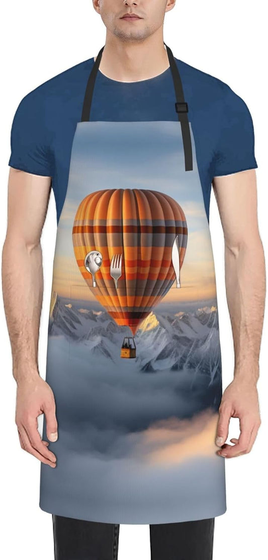 Mountain Hot Air Balloon print Waterproof apron with pocket adjustable cooking apron for adult kitchen bibs to bake