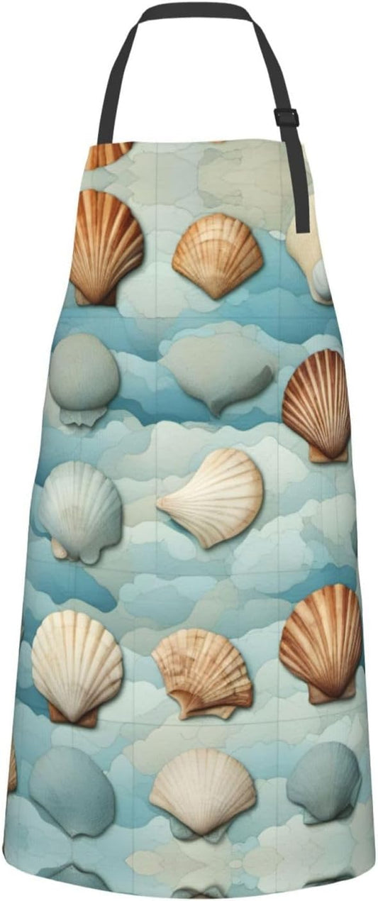 Sea Shell print Waterproof chef's apron with pocket apron for kitchen cooking baking barbecue and gardening