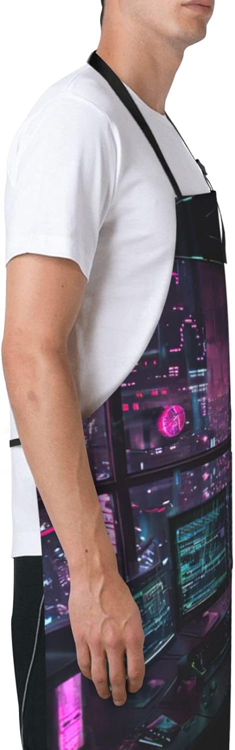 hacker era print Waterproof chef's apron with pocket apron for kitchen cooking baking barbecue and gardening