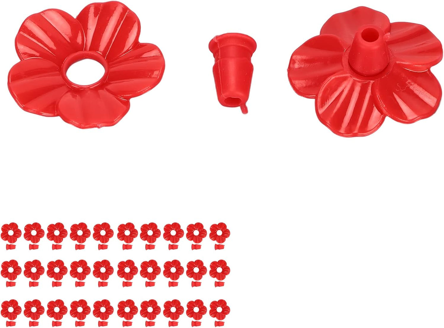 Hummingbird Feeder Part, 30Pcs Hummingbird Feeder Replacement Flowers Feeding Ports Replaceable More Bird Feeder Decorative Flower (Red)
