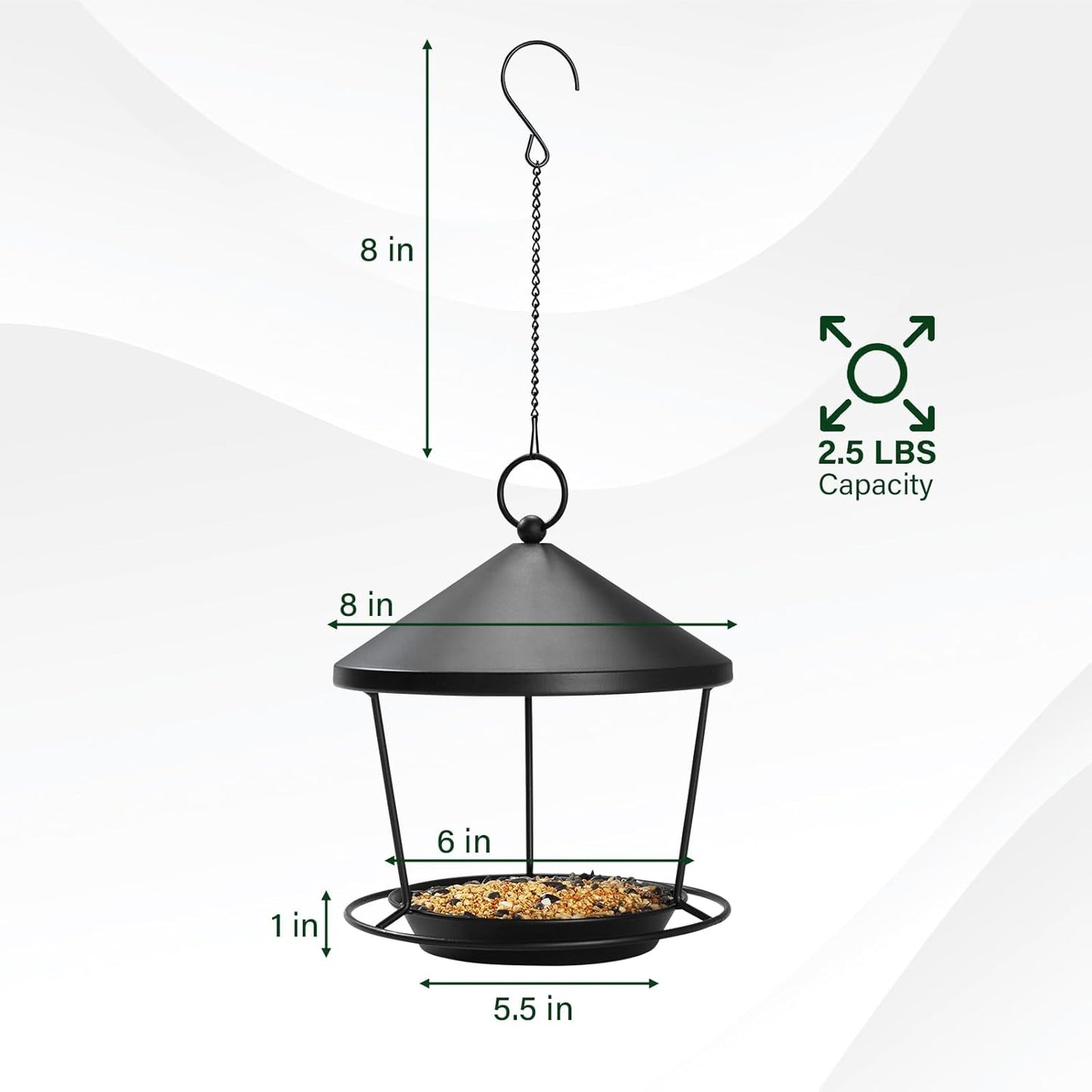 Bird Feeder for Outdoor Hanging，Hanging Bird Feeder with Roof，Elegant Garden Sculpture with Multi-Use Bird Bath and Feeder with Chain and Hook，Creative Decor for Patio, Balcony, Yard & Home