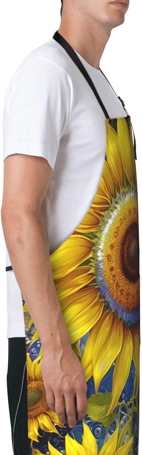 YANYU sunflower Print 28x33 In Kitchen Apron Stylish Chef Apron with Pockets for Cooking Baking Painting