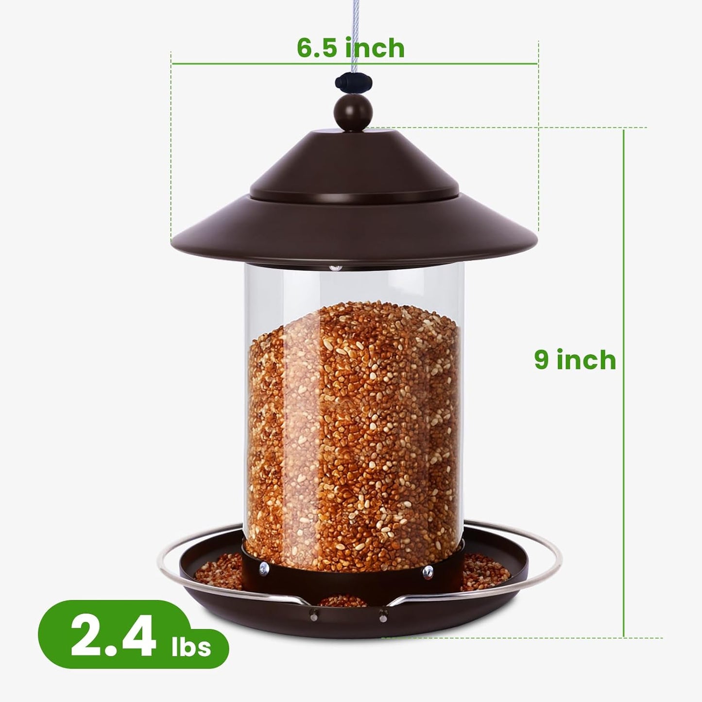 Bird Feeder for Outdoors Hanging, 5LB Capacity Metal Metal Feeder, 360° Feeding, Weatherproof Roof for Gardens and Wild Birds(2pcs)
