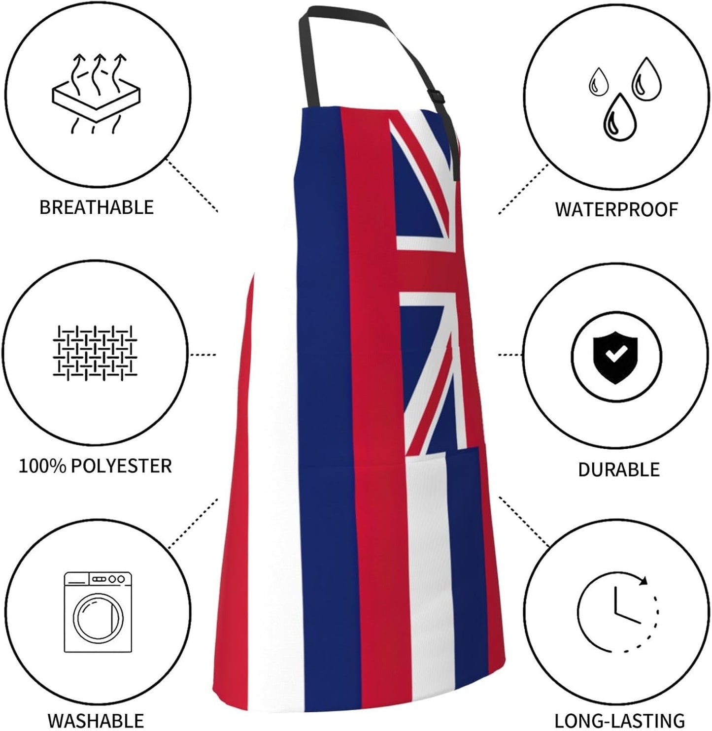 Hawaii Flag print Waterproof apron with pocket adjustable cooking apron for adult kitchen bibs to bake