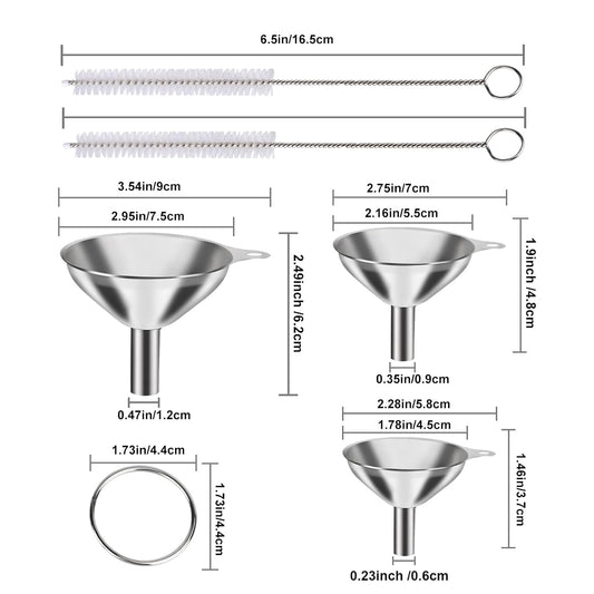 Metal Stainless Steel Funnel, Large Medium Small Funnel Set of 3, Food