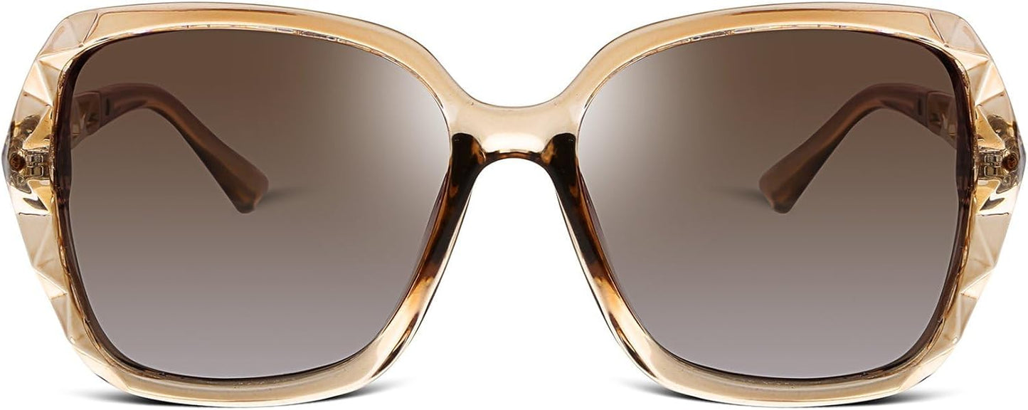 FEISEDY Polarized Women Square Sunglasses Sparkling Composite Shiny Fr