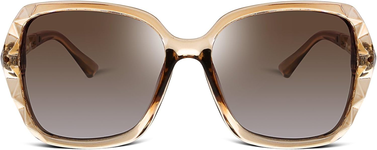 FEISEDY Polarized Women Square Sunglasses Sparkling Composite Shiny Fr