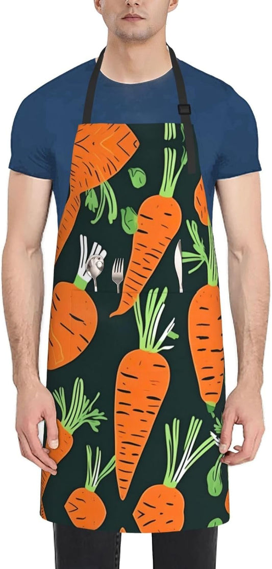 Happy carrot seamless pattern print Waterproof chef's apron with pocket apron for kitchen cooking baking barbecue and gardening