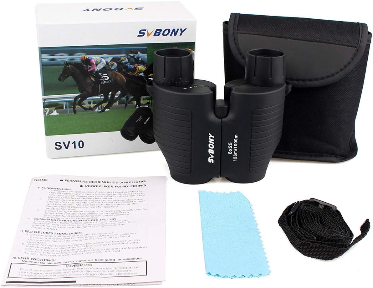 SVBONY SV10 8x25 High Powered Binoculars for Adults, FMC Coating,Fixed Focus Compact Mini Pocket Binoculars for Travel Hiking Scenery Outdoor Camping