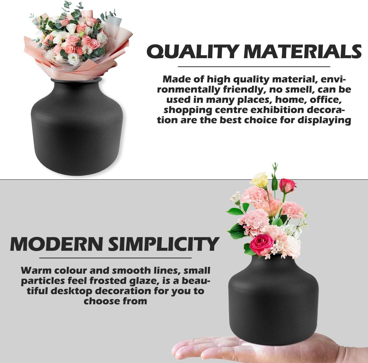 Matte Black Metal Vase - Elegant Dry Pot for Floral Arrangements, Planter Holder, Bud Vases and Centerpiece Decor for Home Table Centerpiece Party Decor