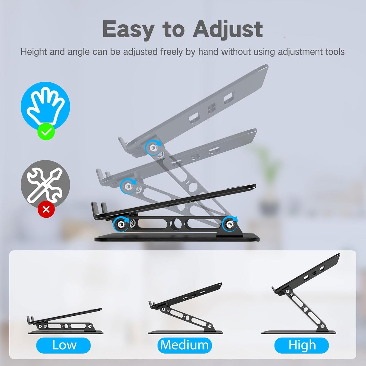 Adjustable Laptop Stand for Desk, Metal Foldable Laptop Riser Holder, 