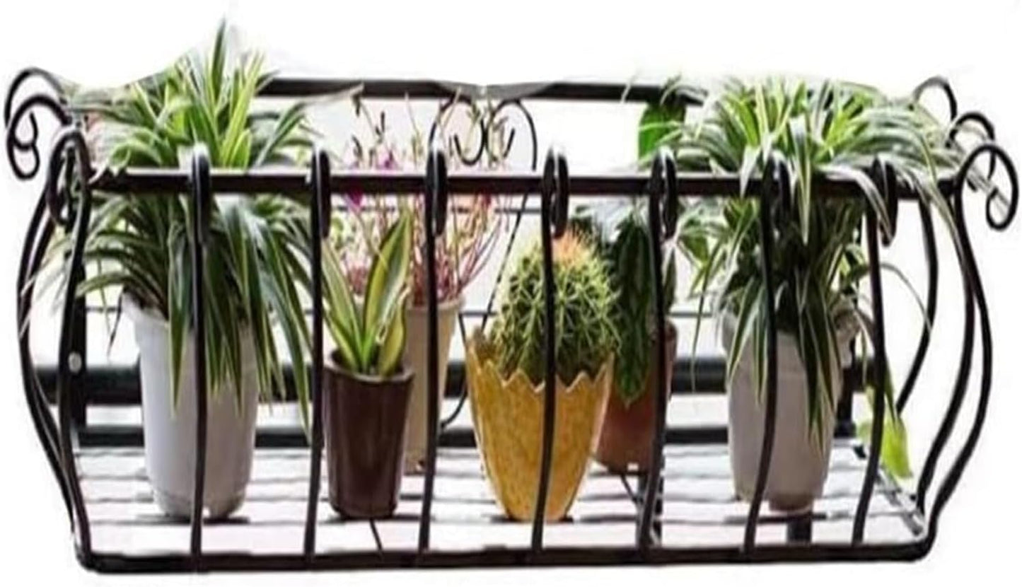 Black Railing Planter - Fence Planters for Flowers, Hanging Plant Stand for Coffee Shop & Office Window Sill - 60x28x22cm, Perfect for Balcony & Garden Decor