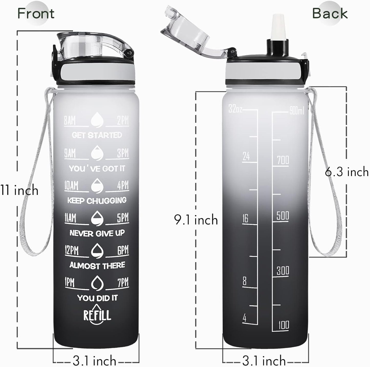 Enerbone Water Bottle, Leakproof BPA & Toxic Free, Motivational Water 
