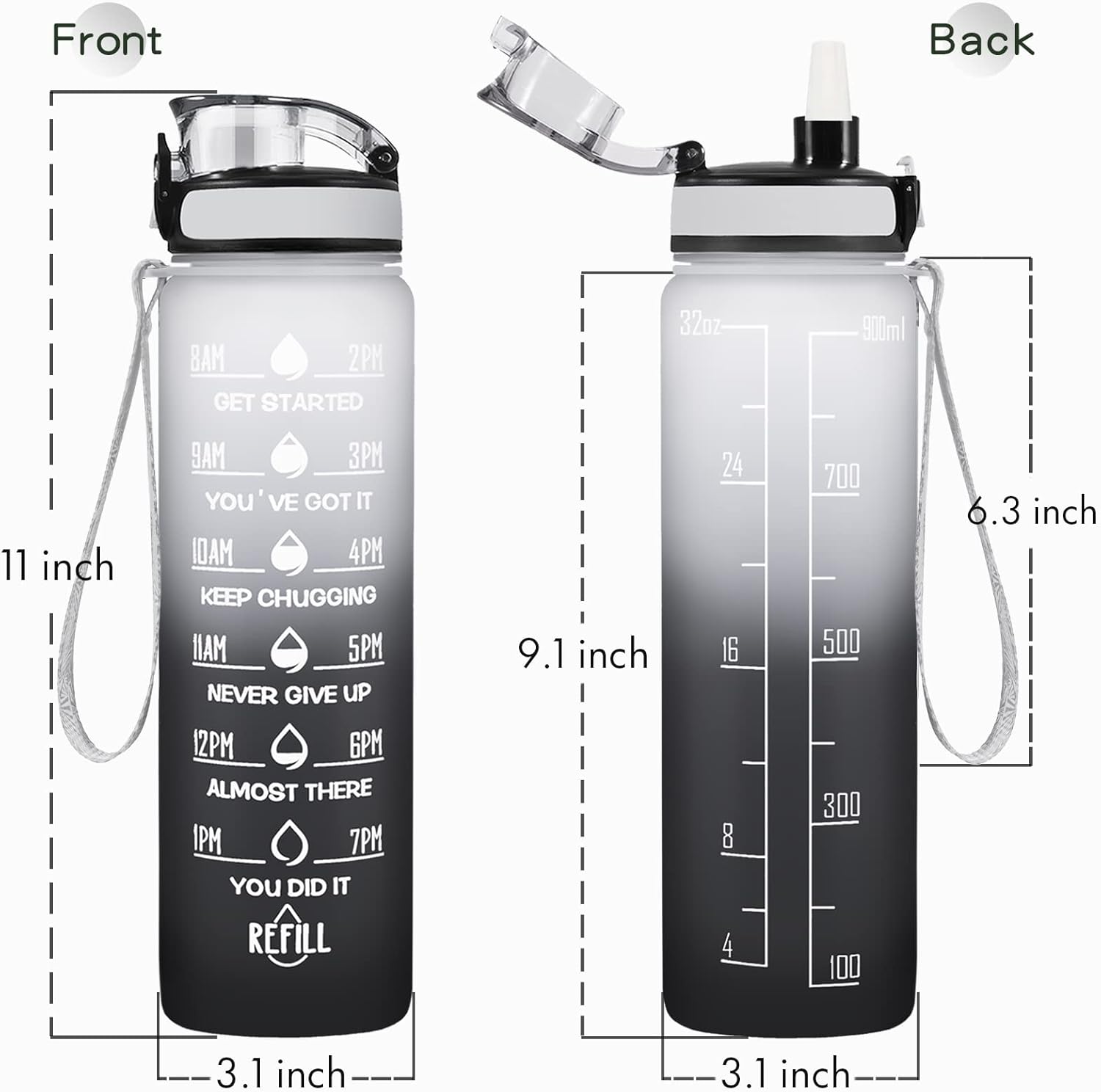 Enerbone Water Bottle, Leakproof BPA & Toxic Free, Motivational Water 