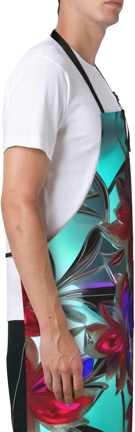 flower stained glass print Waterproof chef's apron with pocket apron f