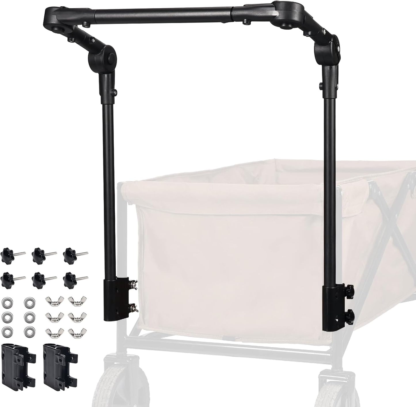 Adjustable Wagon Push Handle Attachment - Foldable Universal Push Pull Handle for Round/Square Frame Camping Wagons, Strollers, Beach Carts & Canopy Attachments with Stainless Steel Connectors
