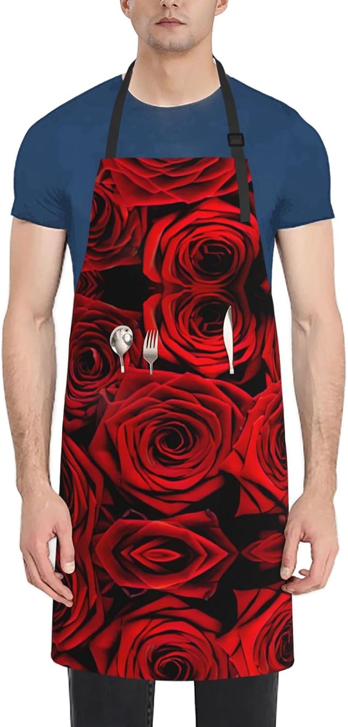 Red Rose Flower Print Laundry apron 28x33 In Waterproof Kitchen Apron 