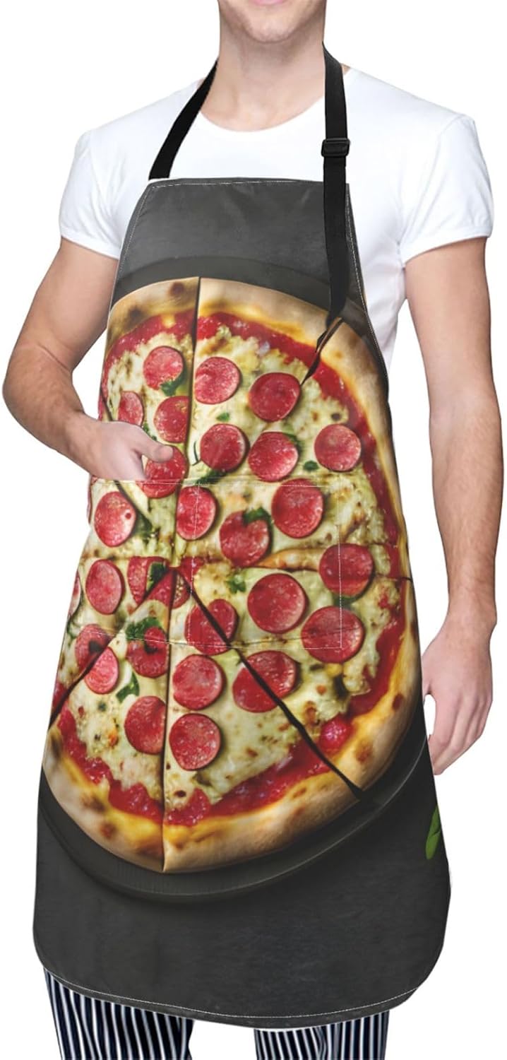 Large Pizza Print Laundry apron 28x33 In Waterproof Kitchen Apron with Pockets for Cooking Baking
