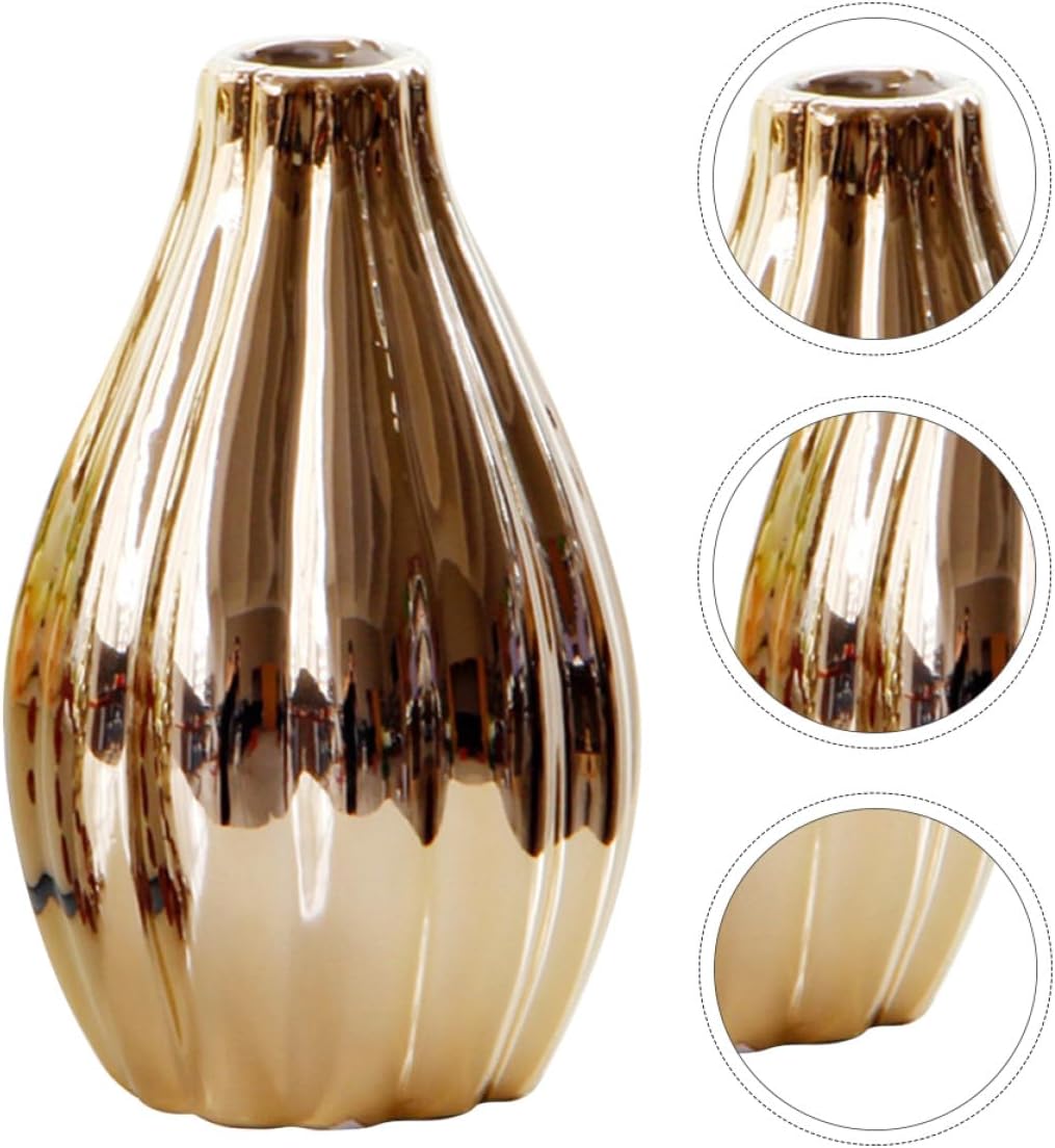 Gold Ceramic Vase Vintage Flower Planter Unique Desktop Plant Containe