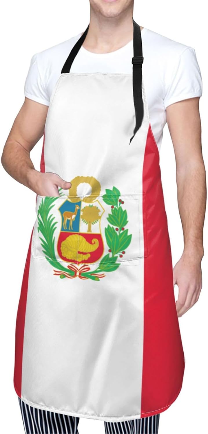 Flag of Peru print Waterproof chef's apron with pocket apron for kitchen cooking baking barbecue and gardening