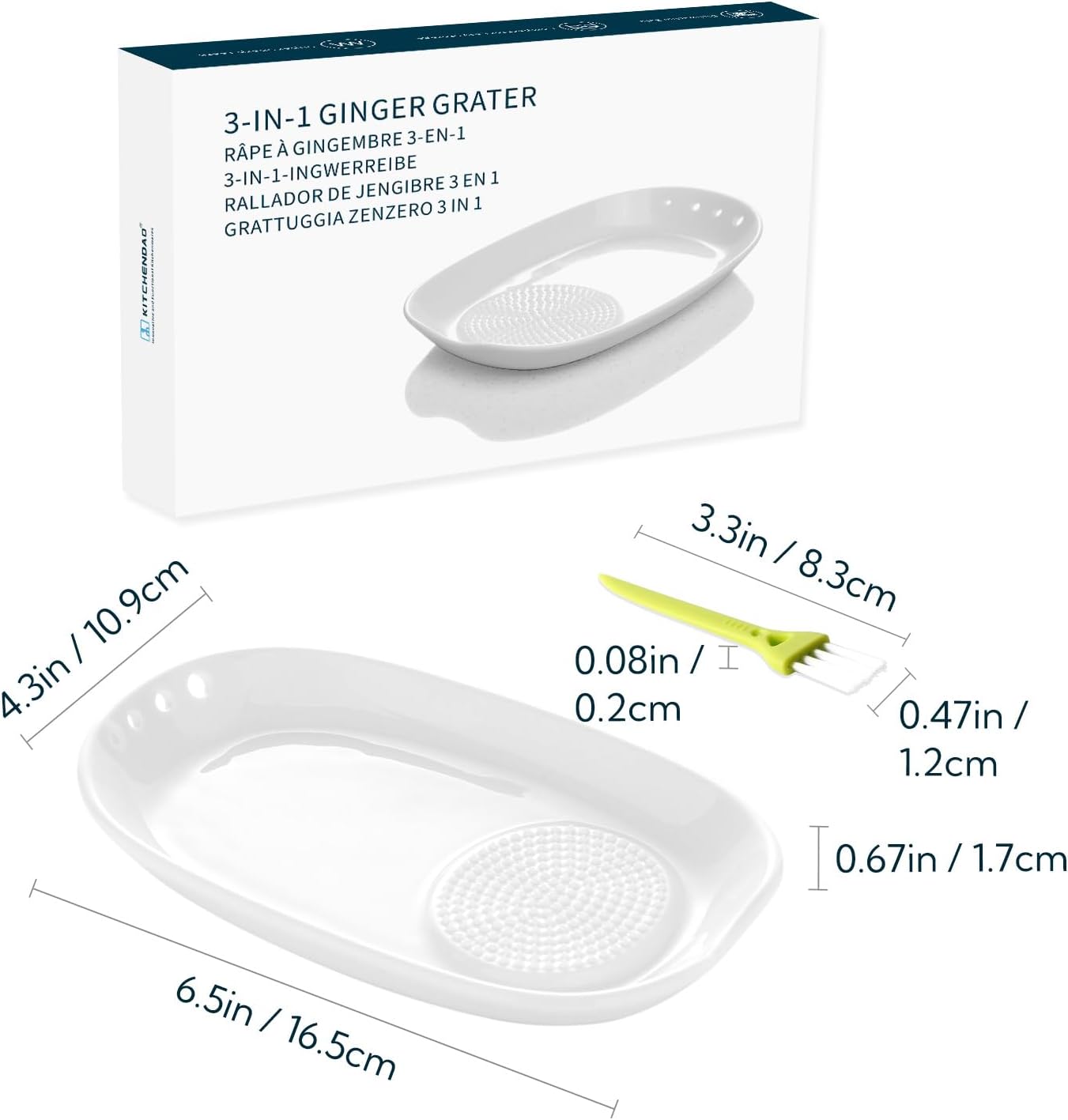KITCHENDAO 3 in 1 Porcelain Ginger Grater Tool Spoon Rest Herb Stripper, 6.5 x 4.3 inches for Kitchen, Japanese Ceramic Garlic Grinding Wasabi Grater Plate Dish for Daikon Radish & Parmesan Cheese