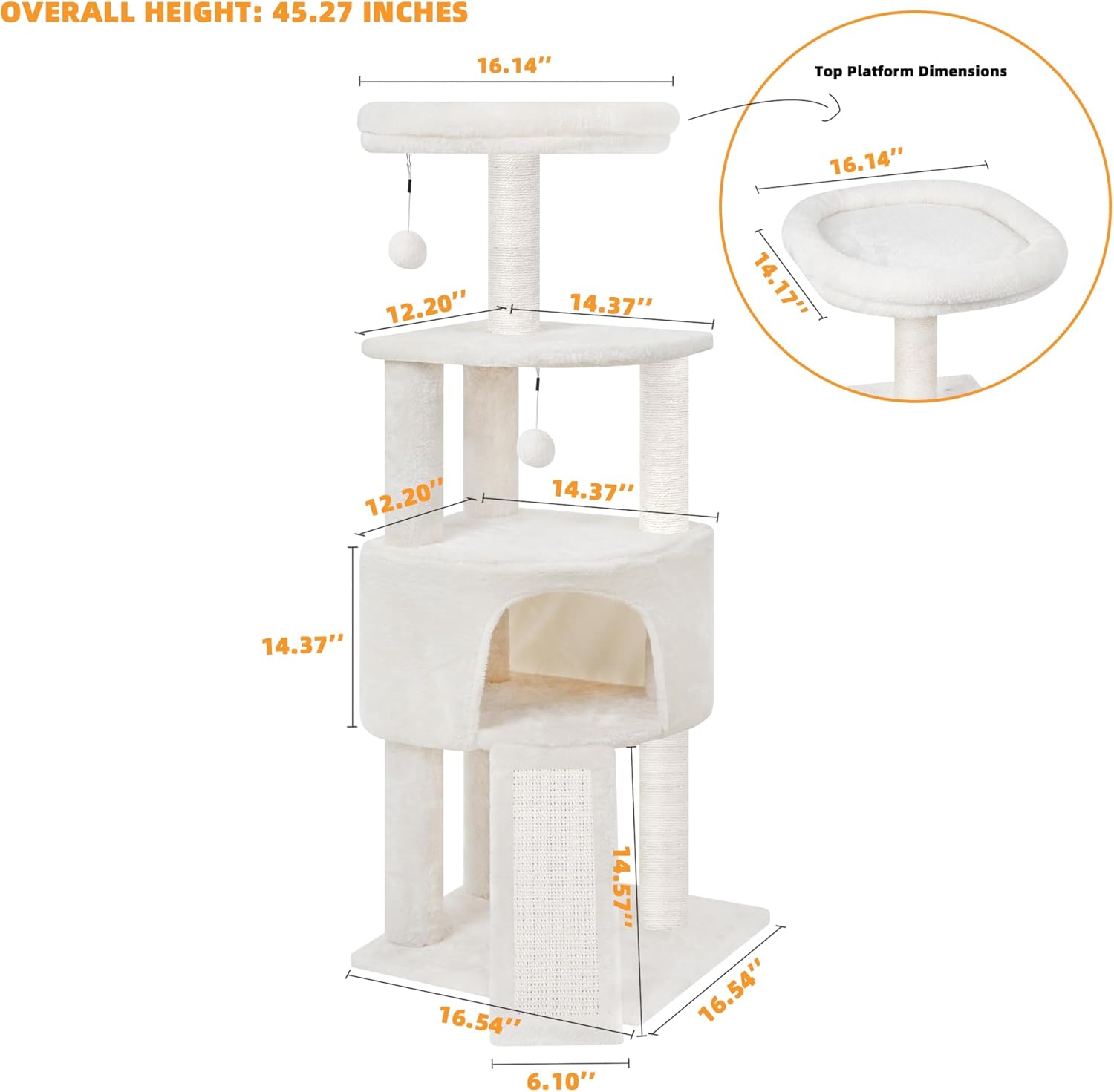 45in Cat Tree Tower with Big Condo for Indoor Kitten,Cat Tower with Sc