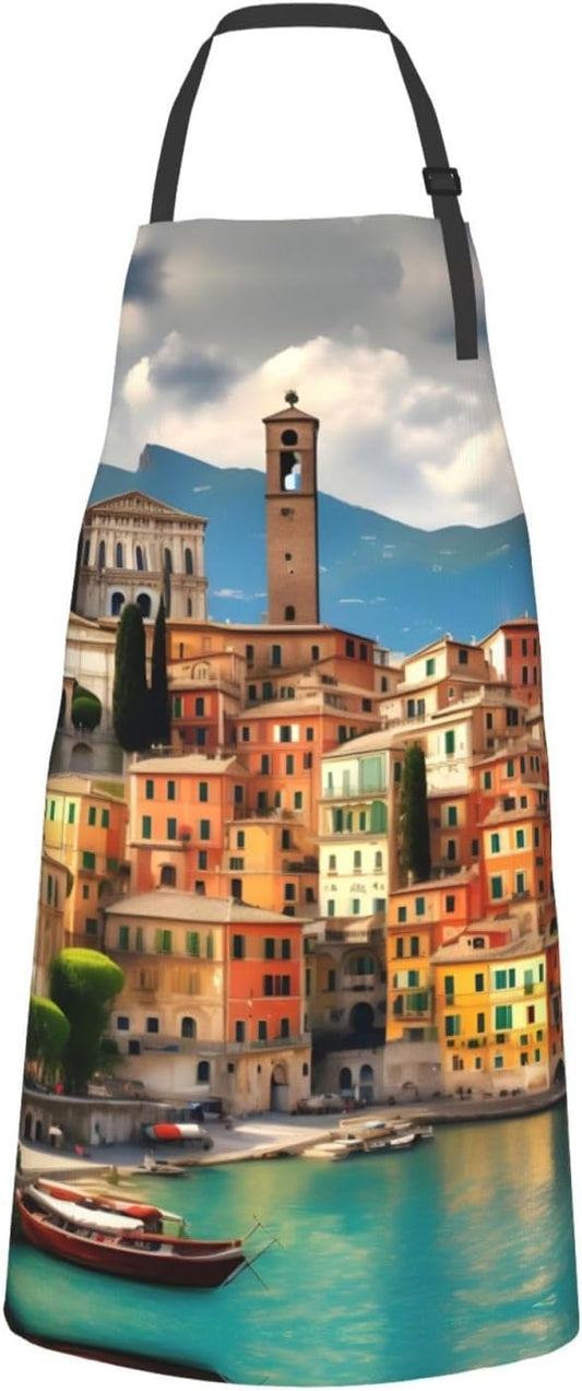 beautiful Italy print Waterproof apron with pocket adjustable cooking apron for adult kitchen bibs to bake
