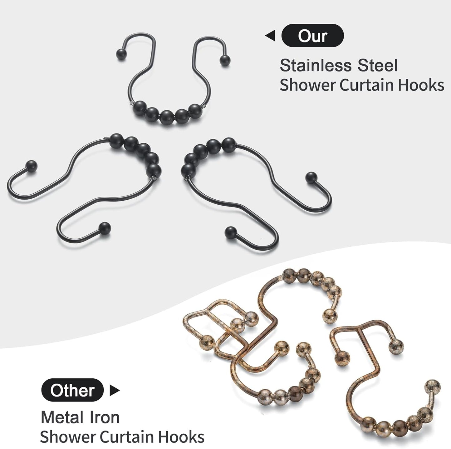 Goowin Shower Curtain Hooks, 12 Pcs Shower Curtain Rings, Stainless St