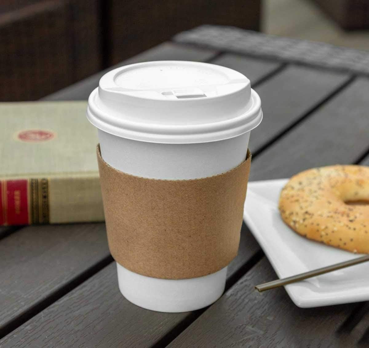 FMP Brands [100 Pack] Kraft Coffee Cup Sleeves Disposable for Hot Drinks, Durable Corrugated Cardboard Cup Sleeves for 12-24 oz Cups, Beverage Insulator and Hand Protection for Hot & Cold Drinks