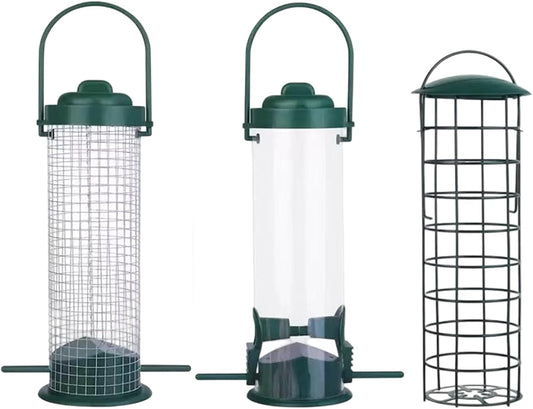 Wild Bird Feeders - 3 Pieces Metal Weatherproof Outdoor Feeders, Pathway Wildlife Feeding, Squirrel-Proof Design, Hanging Garden Feeder for Yard, Patio, Porch, Balcony, Tree