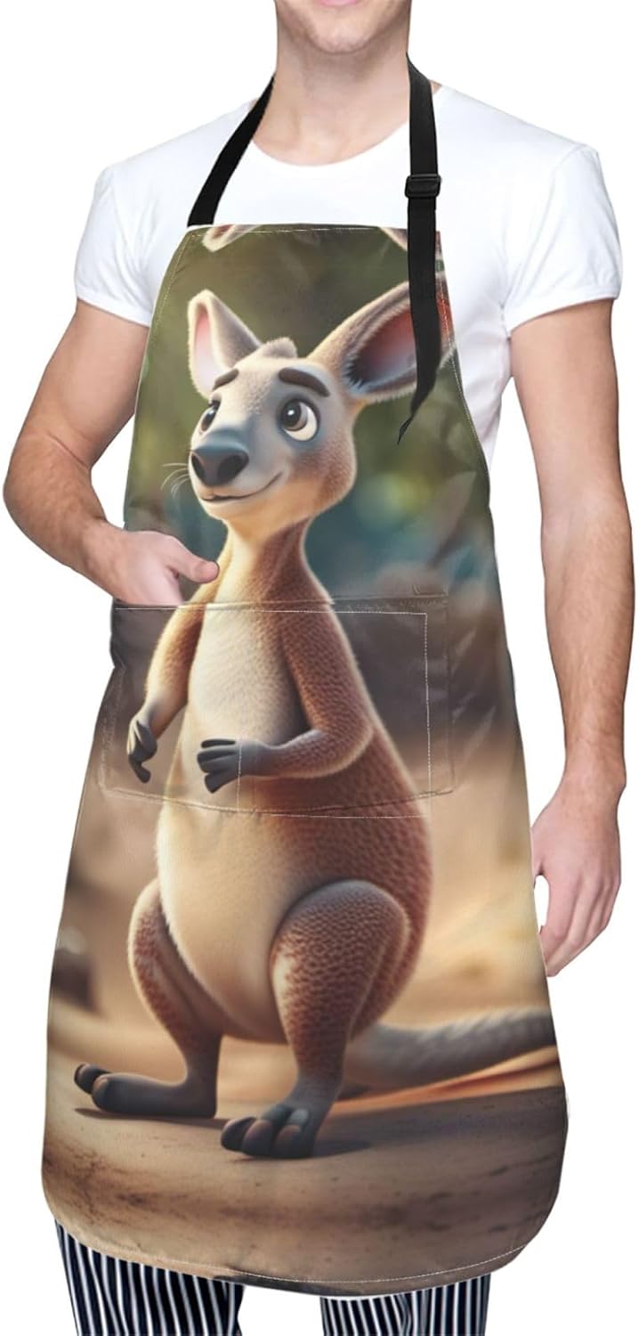 Funny Cartoon Kangaroo Zoo (2) print Waterproof chef's apron with pock