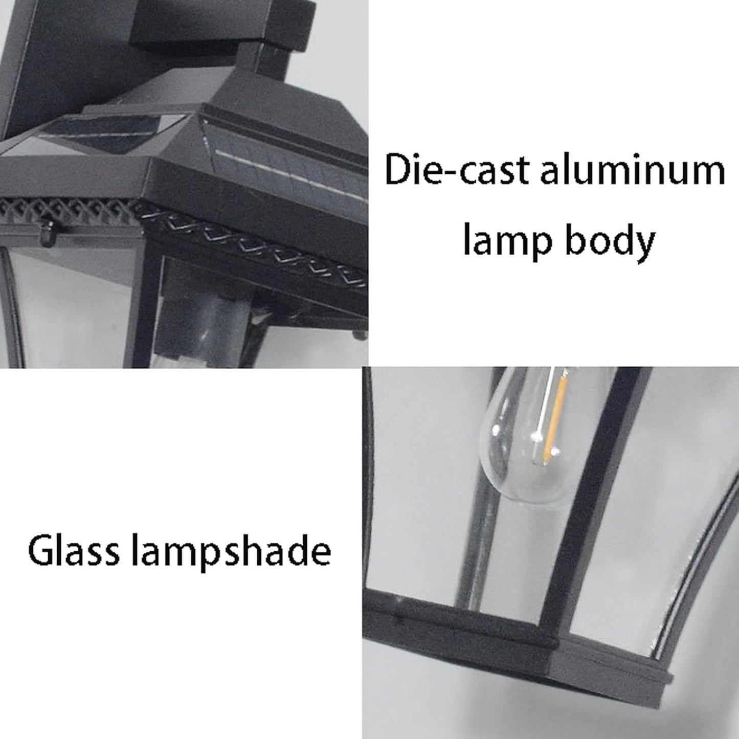 Solar Outdoor Wall Light, Exterior Wall Sconce, Porch Wall Lamp, Garden Wall Lantern, Waterproof Rustproof Die-Cast Aluminum with Glass Shade for Villa, Front Door, Fence Cottage