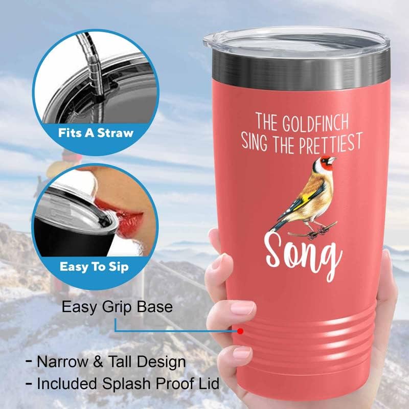Bird Lover Coral Edition Viking Tumbler 20oz - Prettiest Song - Hummingbird Nest Cage Parrot Dad Gardening Outdoor Birdwatcher Feeder