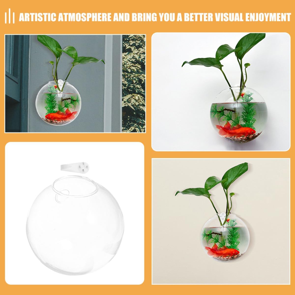 Hanging Wall Planter Glass Vase Set, 4pcs 10cm Hydroponic Terrarium Gl