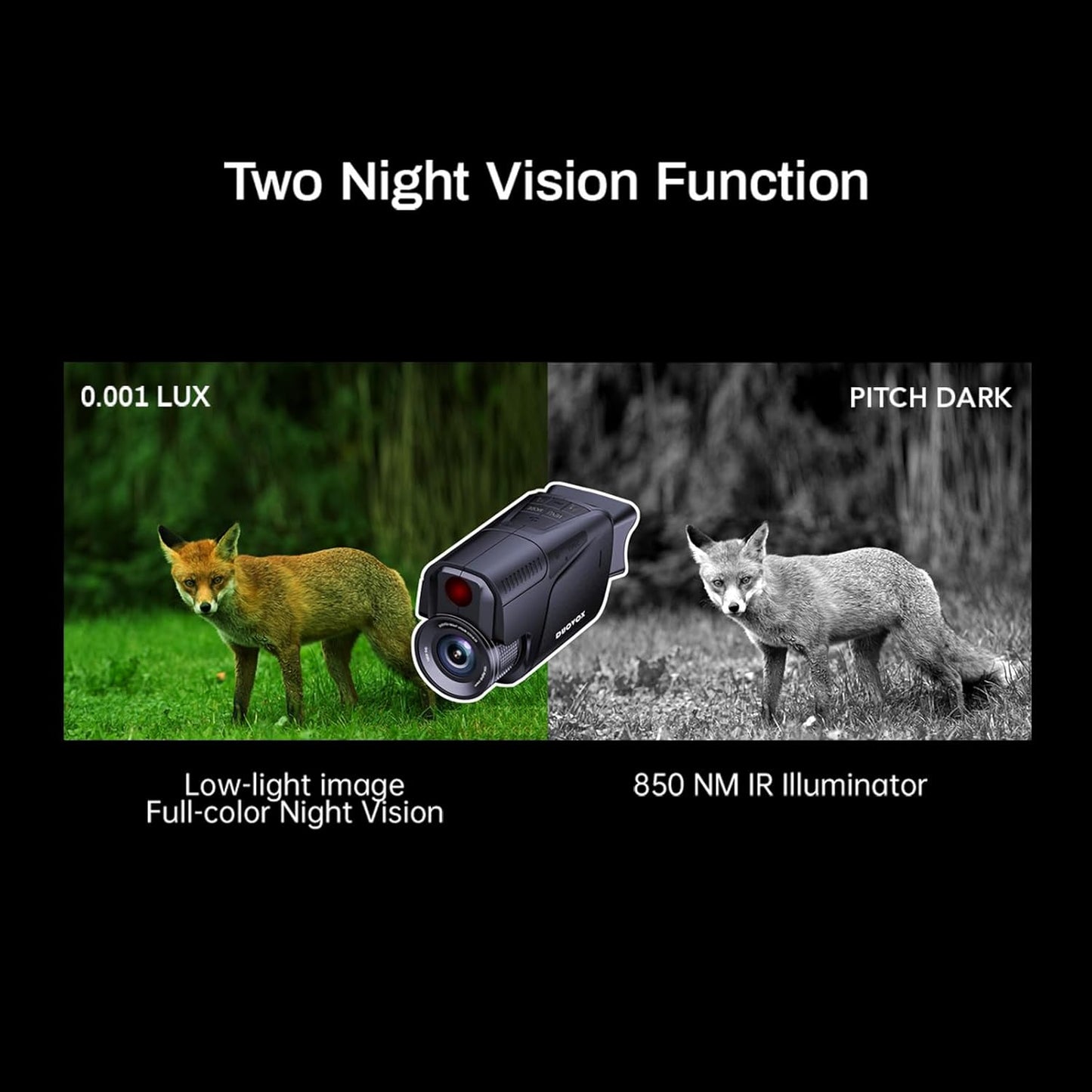 Night Vision Monocular with Full-Color, Digital Night Vision with 1500M Range with 850NM IR, 10X Digital Zoom, 7-Layer Coated Lens, 64GB TF Card, 5H Battery, IPX4 Waterproof for Outdoor Surveillance