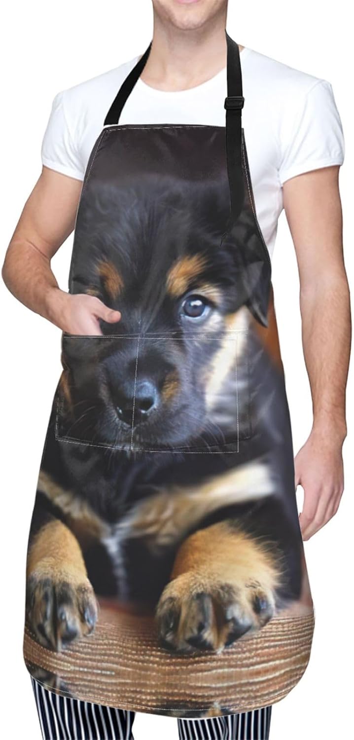 puppies dog Print Laundry apron 28x33 In Waterproof Kitchen Apron with Pockets for Cooking Baking