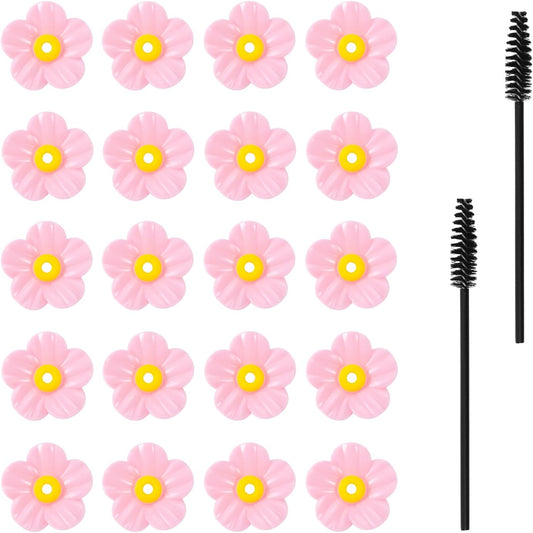 20pcs Hummingbird Feeder Replacement Flowers, Pink Bird Plastic Outdoors Hanging Hummingbird Feeder Parts Accessories with Cleaning Brushes Bee Guards & Feeding Ports (Yellow Core)