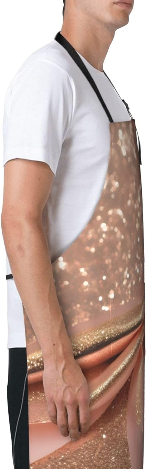rose gold glitter print Waterproof apron with pocket adjustable cooking apron for adult kitchen bibs to bake