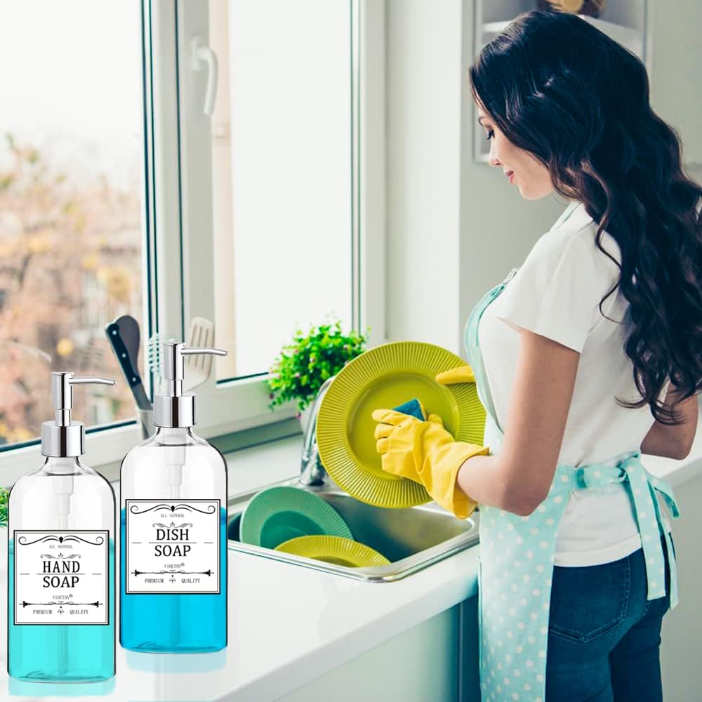 Clear Soap Dispenser with Rust Proof Pump, Waterproof Labels (2 Pack,1