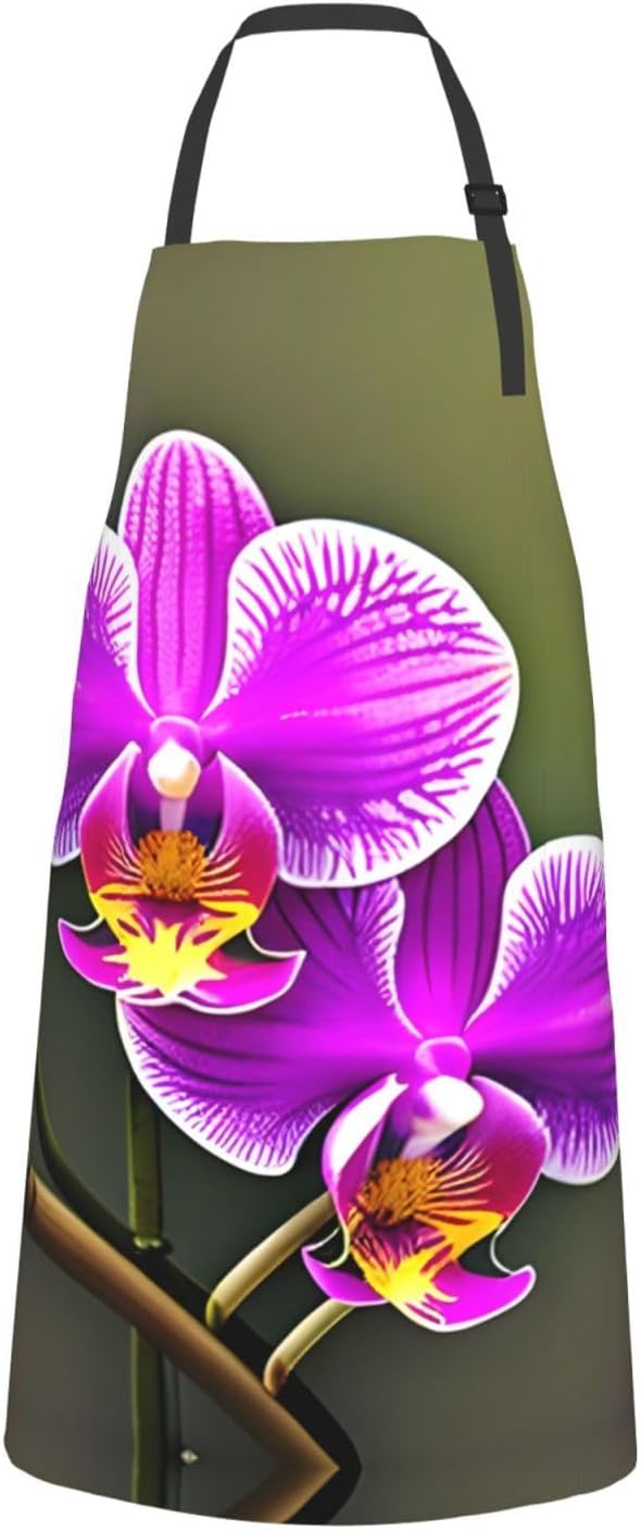 Orchid Flower print Waterproof apron with pocket adjustable cooking apron for adult kitchen bibs to bake