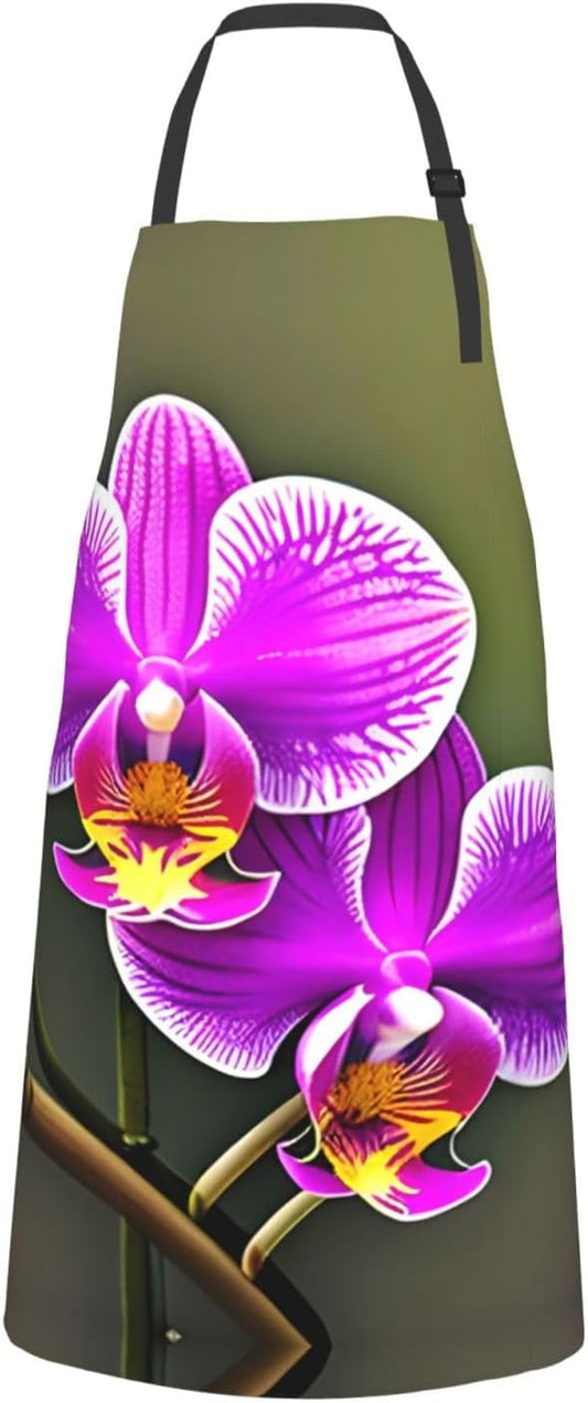 Orchid Flower print Waterproof apron with pocket adjustable cooking apron for adult kitchen bibs to bake