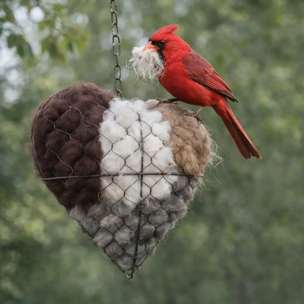 Handmade Fiber Bird Nesting Heart, Birds Nests Material Holder, Winter