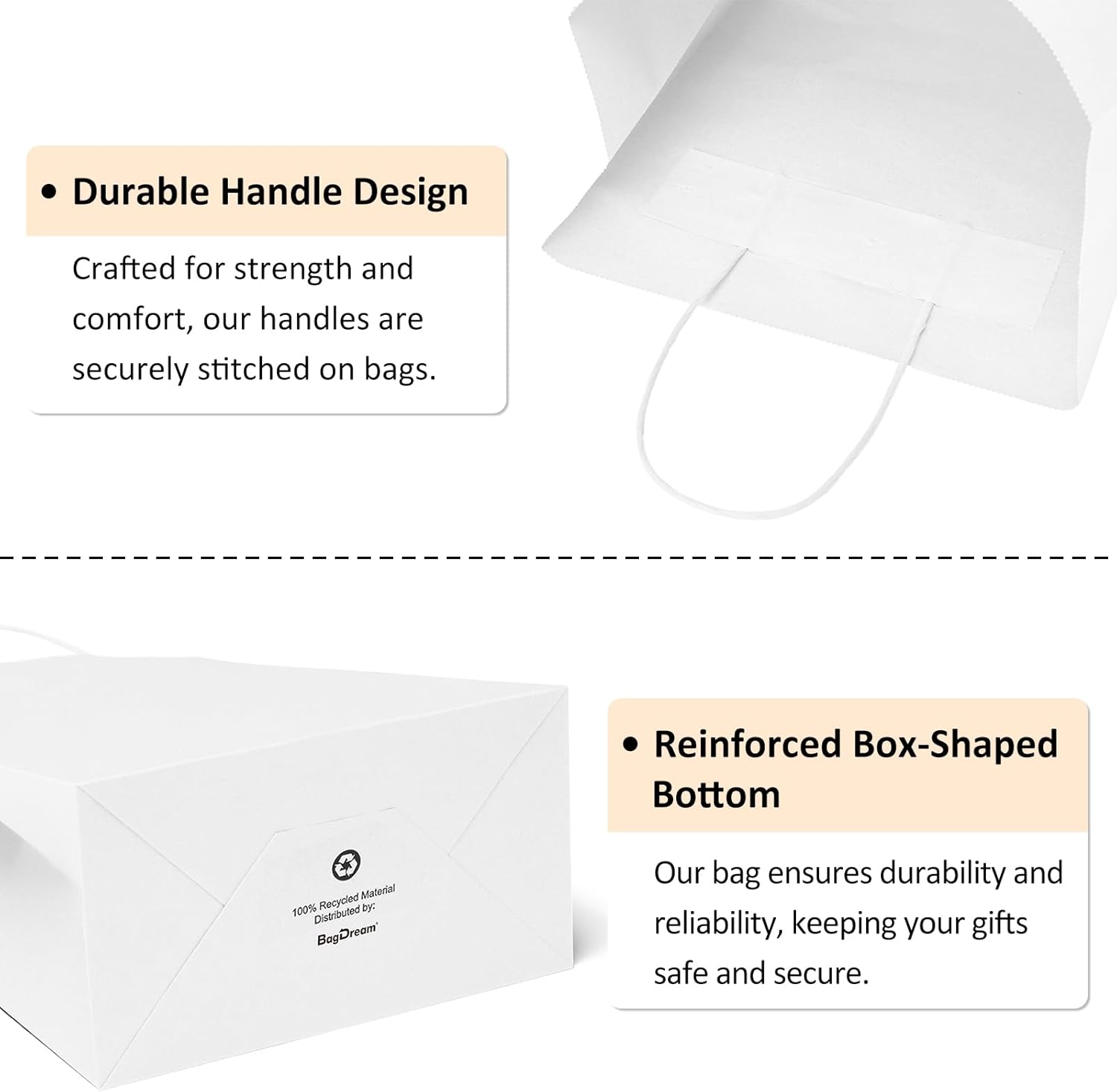 BagDream 25Pcs White Gift Bags 8x4.25x10.5 Kraft Paper for Gifts, Shop
