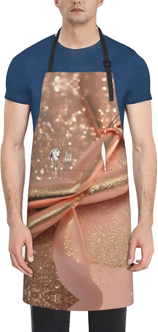rose gold glitter print Waterproof apron with pocket adjustable cooking apron for adult kitchen bibs to bake