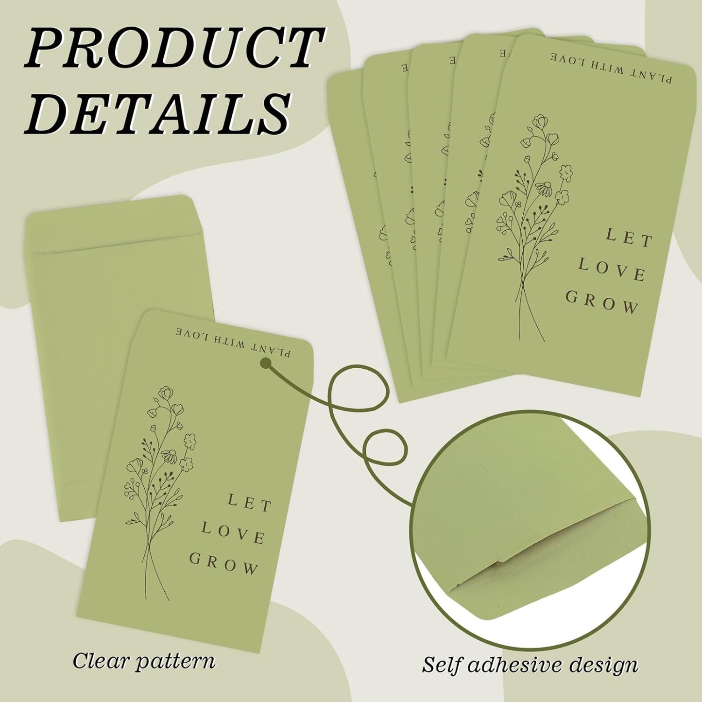 Whaline 200 Pcs Self Adhesive Wedding Favor Seed Packets Let Love Grow