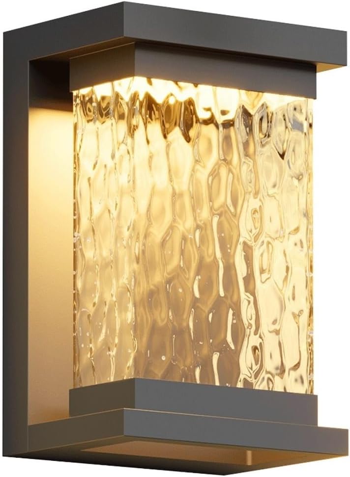 Solar Outdoor Wall Sconce, Modern Stainless Steel Lamp with Water Ripple Glass, Waterproof Dusk to Dawn LED Exterior Fixture for Porch Patio Garden Villa Entryway Terrace Cottage(Large)