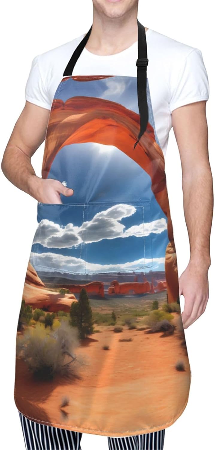 Arches National Park-standard Print Laundry apron 28x33 In Waterproof Kitchen Apron with Pockets for Cooking Baking