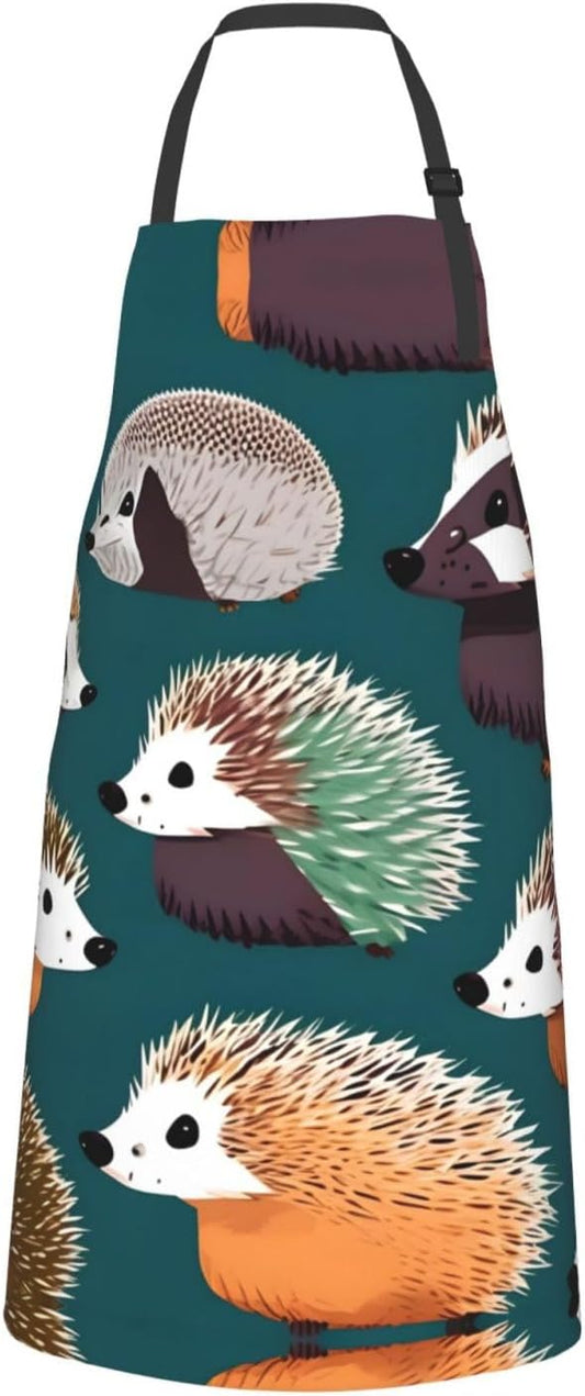 Many hedgehogs print Waterproof chef's apron with pocket apron for kitchen cooking baking barbecue and gardening