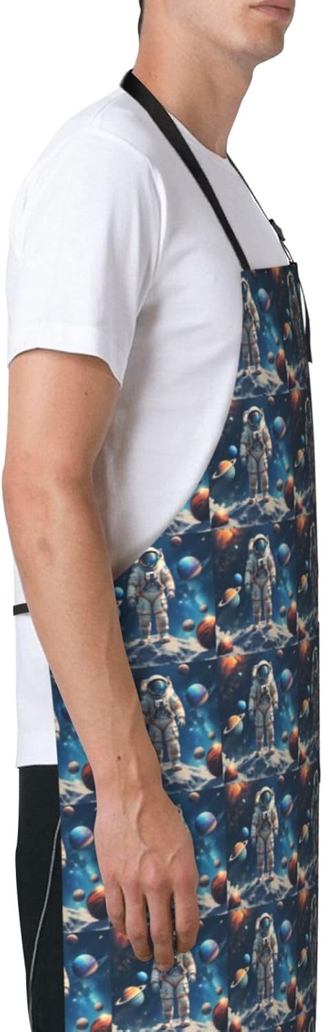 YANYU Space Print 28x33 In Kitchen Apron Stylish Chef Apron with Pockets for Cooking Baking Painting
