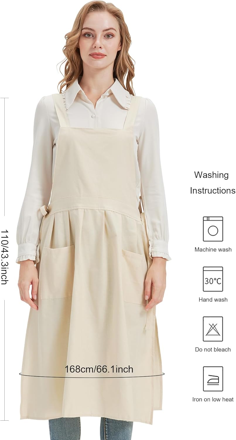 Nanxson Cotton Apron Pinafore Dress Women with Pockets Split Waterdrop